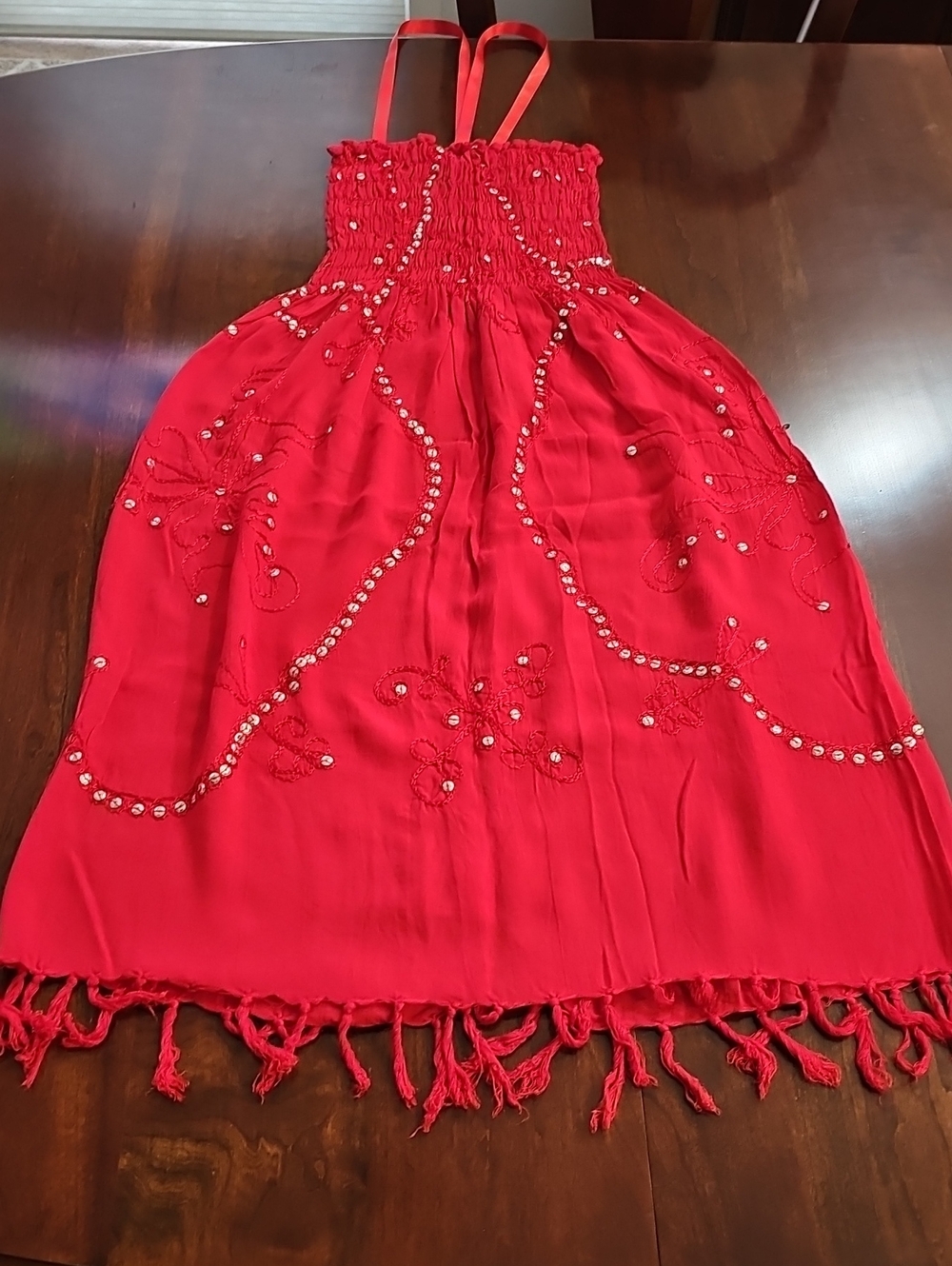 Ucho Bali Red Embellished Strap Summer Dress